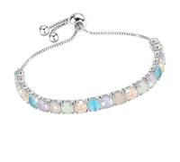 J.Fée Silver Plated Bracelets for Womens Tennis Bracelet with 4MM Opal Crystal Adjustable Jewellery with Box,Birthday Gifts For Women Mothers Day Gifts For Mum