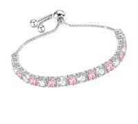 J.Fée Silver Plated Bracelets for Womens Tennis Bracelet with 4MM Pink and White Crystal Adjustable Jewellery with Box,Birthday Gifts For Women Mothers Day Gifts For Mum