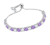 J.Fée Silver Plated Bracelets for Womens Tennis Bracelet with 4MM Purple and White Crystal Adjustable Jewellery with Box,Birthday Gifts For Women Mothers Day Gifts For Mum