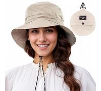 J.Fée Sun Hats for Mens Bucket Hat UPF50+ Mens Sun Hats Wide Brim Foldable Waterproof with Adjustable Strap, Boonie Hat for Fishing Camping Hiking, 56-59CM, Beige