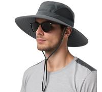 J.Fée Unisex Sun Hats for Men Women's Sun Hats UPF50+ Wide Brim Foldable Waterproof with Chin Strap, Summer Hat for Fishsing Hiking Walking Gardening, 55-60CM, Dark Grey