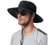 J.Fée Unisex Sun Hats for Men Women's Sun Hats UPF50+ Wide Brim Foldable Waterproof with Chin Strap, Summer Hat for Fishsing Hiking Walking Gardening, 55-60CM, Black