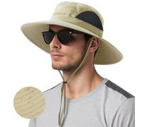 J.Fée Unisex Sun Hats for Men Women's Sun Hats UPF50+ Wide Brim Foldable Waterproof with Chin Strap, Summer Hat for Fishsing Hiking Walking Gardening, 55-60CM, Khaki