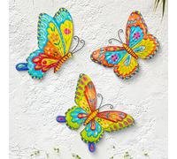 J-Fly Maximalist Decor Metal Butterfly Wall Decorations Garden Decor Room Decor, Lawn Ornaments Ladybugs Live- 3 Pieces, Outdoor Garden Yard Decor for Home and Office Decoration