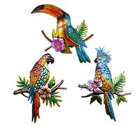 J-Fly Metal Parrot Wall Art - Tropical Outdoor Toucans Decor - 11 Inch