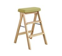 J-HOME Barstools Solid Wood Ladder Stool Folding Fold Up Steps Stool Multifunctional Wooden Kitchen Office Use Ladder Chair with 3 Steps - Green for Kitchen | Pub | Café