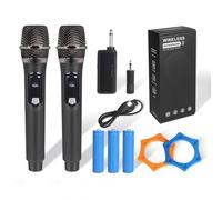 J.I.Y Wireless Microphones, UHF Dual Karaoke Microphone System, Microfonos Inalambricos with Rechargeable Receiver, Cordless Dynamic Mic Micro Set for Singing, Wedding, DJ, Party, Speech, Black