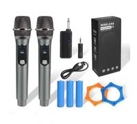 J.I.Y Wireless Microphones, UHF Dual Karaoke Microphone System, Microfonos Inalambricos with Rechargeable Receiver, Cordless Dynamic Mic Micro Set for Singing, Wedding, DJ, Party, Speech, Silver Gray