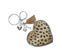 J & J LONDON Diamante Leopard Print Fur Heart Keyring/Bag Charm Bling Glitter Key Buckle Gifts for Women Girl (Mid Brown)