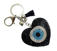 J & J LONDON Heart Keyring/Bag Charm Diamante Bling Glitter Crystal Key Buckle for Women Girl (Black Heart Eye)