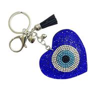 J & J LONDON Heart Keyring/Bag Charm Diamante Bling Glitter Crystal Key Buckle for Women Girl (Blue Heart Eye)