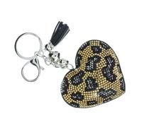 J & J LONDON Heart Keyring/Bag Charm Diamante Bling Glitter Crystal Key Buckle for Women Girl (Brown Leopard)