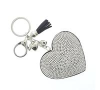 J & J LONDON Heart Keyring/Bag Charm Diamante Bling Glitter Crystal Key Buckle for Women Girl (Clear Crystal)
