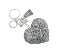 J & J LONDON Heart Keyring/Bag Charm Diamante Bling Glitter Crystal Key Buckle for Women Girl (Dark Gray)