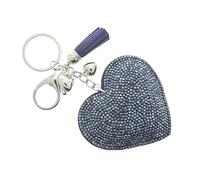 J & J LONDON Heart Keyring/Bag Charm Diamante Bling Glitter Crystal Key Buckle for Women Girl (Navy)
