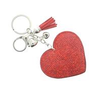 J & J LONDON Heart Keyring/Bag Charm Diamante Bling Glitter Crystal Key Buckle for Women Girl (Red)