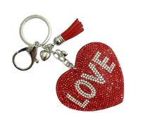 J & J LONDON Heart Keyring/Bag Charm Diamante Bling Glitter Crystal Key Buckle for Women Girl (Red Heart Love)