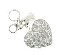 J & J LONDON Heart Keyring/Bag Charm Diamante Bling Glitter Crystal Key Buckle for Women Girl (White)