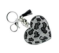 J & J LONDON Heart Keyring/Bag Charm Diamante Bling Glitter Crystal Key Buckle for Women Girl (White Leopard)