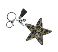 J & J LONDON Star Keyring/Bag Charm Diamante Bling Glitter Crystal Key Buckle for Women Girl (Brown Leopard)