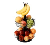 J JACKCUBE DESIGN 2Tier Rotating Fruit Basket for Kitchen Counter Fruit Vegetable Basket with Banana Hook Holder (Black) - MK1313A