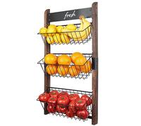 J JACKCUBE DESIGN 3 Tier Wall Mount Fruit Basket, Hanging Wire Fruit Vegetable Storage Organizer Rack for Kitchen with Chalkboard- MK657B