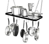 J JACKCUBE DESIGN Ceiling Pot Rack, 33 Inches Wall Hanging Mounted Pot Pan Hanger with 12 Hooks, Multi-Purpose Cookware Kitchen Utensils Organizer Storage Shelf - MK397C