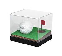 J JACKCUBE DESIGN Clear Acrylic Golf Ball Memorabilia Display Case, Dust Protection Transparent Holder Storage Box for Souvenir Golfball with Wood Base - MK650A (Wood)