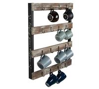 J JACKCUBE DESIGN Coffee Mug Holder Wall Mounted Rustic Wood Cup Organizer with 16-Hooks Hanging Rack for Home, Kitchen Display Storage and Collection : MK519A