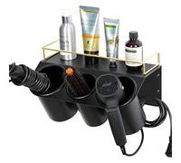 J JACKCUBE DESIGN Hair Dryer Holder Wall Mount Bathroom Vanity Hair Styling Care Tool Accessories 3 Cups Storage Organizer Caddy with Shelf Steel Black Gold- MK1002A (Black)