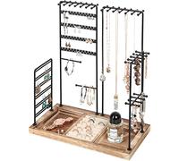 J JACKCUBE DESIGN Jewelry Organizer Stand Tree, 4 Tier Metal Accessory Earring, Necklaces, Bracelets, Ear Stud Holder Tower Rack with Wooden Display Tray Base for Rings- MK915A