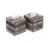 J JACKCUBE DESIGN Rustic Tissue Box Cover 2 Pack Napkin Case Cube Holder Farmhouse and Modern Décor for Kitchen Bathroom Office Living room - MK554A (Rustic Wood)