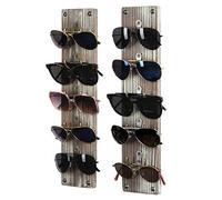 J JACKCUBE DESIGN Rustic Wood Wall Mounted Sunglasses Storage Organizer 10 Eyeglasses Holder Display Rack Set of 2 with 5 Metal Hooks on Each Holder -MK691A
