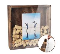 J JACKCUBE DESIGN Rustic Wood Wine Cork Shadow Box Holder Frame, Top Loading Slot for Home & Bar Décor, Free Standing or Wall Mounted Collection Box -MK800A