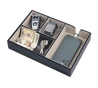 J JACKCUBE DESIGN Valet Tray Multi Leather, Desk or Dresser Organiser, Catch-all for Keys, Phone, Wallet, Coin, Jewellery and Nightstand(Black, 27 x 18.3 x 4.8 cm) - MK233A