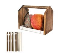 J JACKCUBE DESIGN Wooden Yarn Holder with Storage Tray and 12 Crochet Hooks, Anti-Slip Yarn Dispenser for Knitting & Crochet, Portable Organizer for Craft Supplies(White) - MK1310B