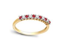 (J) Jewelco London 9ct Gold 4 Claw Set H I1 0.1ct Diamond and Red 0.15ct Ruby 11 Stone Royal Eternity Ring 2mm - 9R386