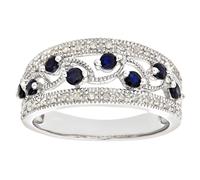 (J) Jewelco London 9ct White Gold 15pts Diamond 0.41ct Sapphire Art Deco Bubbles n Waves Eternity Ring 8mm - PR0AXL6418WSA