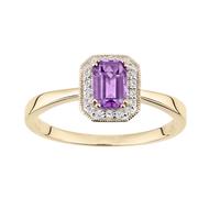 (J) Jewelco London 9ct Yellow Gold Octagon Amethyst and Diamond Cluster Ring