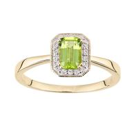 (J) Jewelco London 9ct Yellow Gold Octagon Peridot and Diamond Cluster Ring