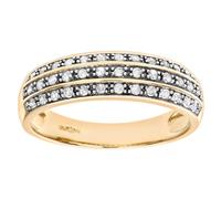 (J) Jewelco London 9ct Yellow Gold Round 1/4ct Diamond Micro Bead 3 Row Pave Wedding Ring 3.5mm - PR0AXL7240Y