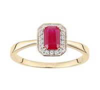 (J) Jewelco London 9ct Yellow Gold Round 8pts Diamond Octagon 0.63ct Ruby Octagon Mill Grain Halo Cluster Ring - DR1AXL619YRU