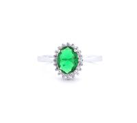 Jewelco London Women's Silver Green Oval CZ Royal Princess Majestic Cluster Ring in White | Size: J Jewelco London White J