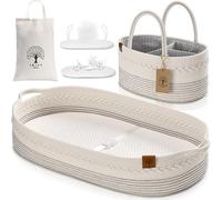 J&Joo Portable Changing Basket Includes Nappy Caddy - Breathable & Waterproof Covers, Baby Mat, Changing Table Topper, Nursery Decor Gift Baskets for Baby Shower