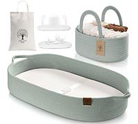 J&Joo Portable Changing Basket Includes Nappy Caddy - Breathable & Waterproof Covers, Baby Mat, Changing Table Topper, Nursery Decor Gift Baskets for Baby Shower