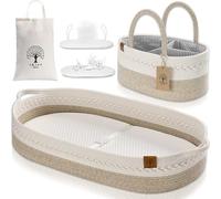 J&Joo Portable Changing Basket Includes Nappy Caddy - Breathable & Waterproof Covers, Baby Mat, Changing Table Topper, Nursery Decor Gift Baskets for Baby Shower