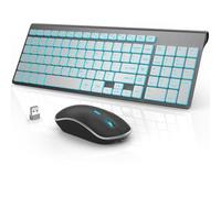 J JOYACCESS Wireless Keyboard and Mouse Combo with 7 Backlit Options,Quiet Light Up Keys,Type-C Rechargeable,Sleep Mode-2.4G Slient Portable Cordless Combo for Laptop/PC/Computer/Mac(Grey+Sliver)