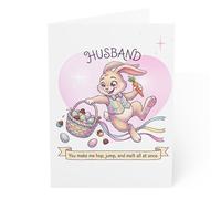 J&J'S TOYSCAPE Happy Easter Card To My Husband, Romantic Easter Card for Husband from wife, 5x7 Spring Gift Greeting, Blank Inside (Hop, Jump & Melt)