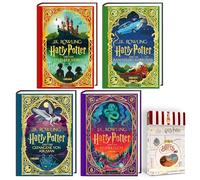 J.K. Rowling Bücher Set - Harry Potter Band 1-4 MinaLima Schmuckausgaben inkl. Bertie Botts Bohnen 35g - Illustrierte Hardcover Editionen mit Papierkunst-Elementen - Geschenkbox für Fans und Sammler
