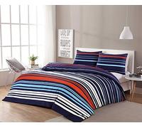 J K ZONE Leon Stripe Lines Luxury Printed Duvet Cover Set Easy Care Bedding Set Red Blue Soft Duvet Covers (King, Pedro Multi)